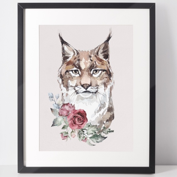 Wall Art Watercolor Lynx Bobcat Illustration Print Poster Unframed - Picture 6 of 17